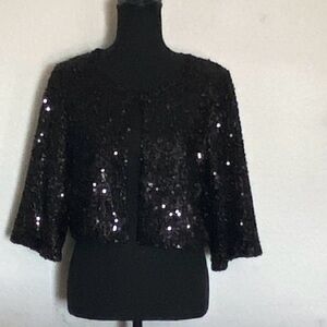 AS U WISH SEQUIN BLACK CARDIGAN WITH HOOK & EYE NECK CLOSURE SIZE MEDIUM